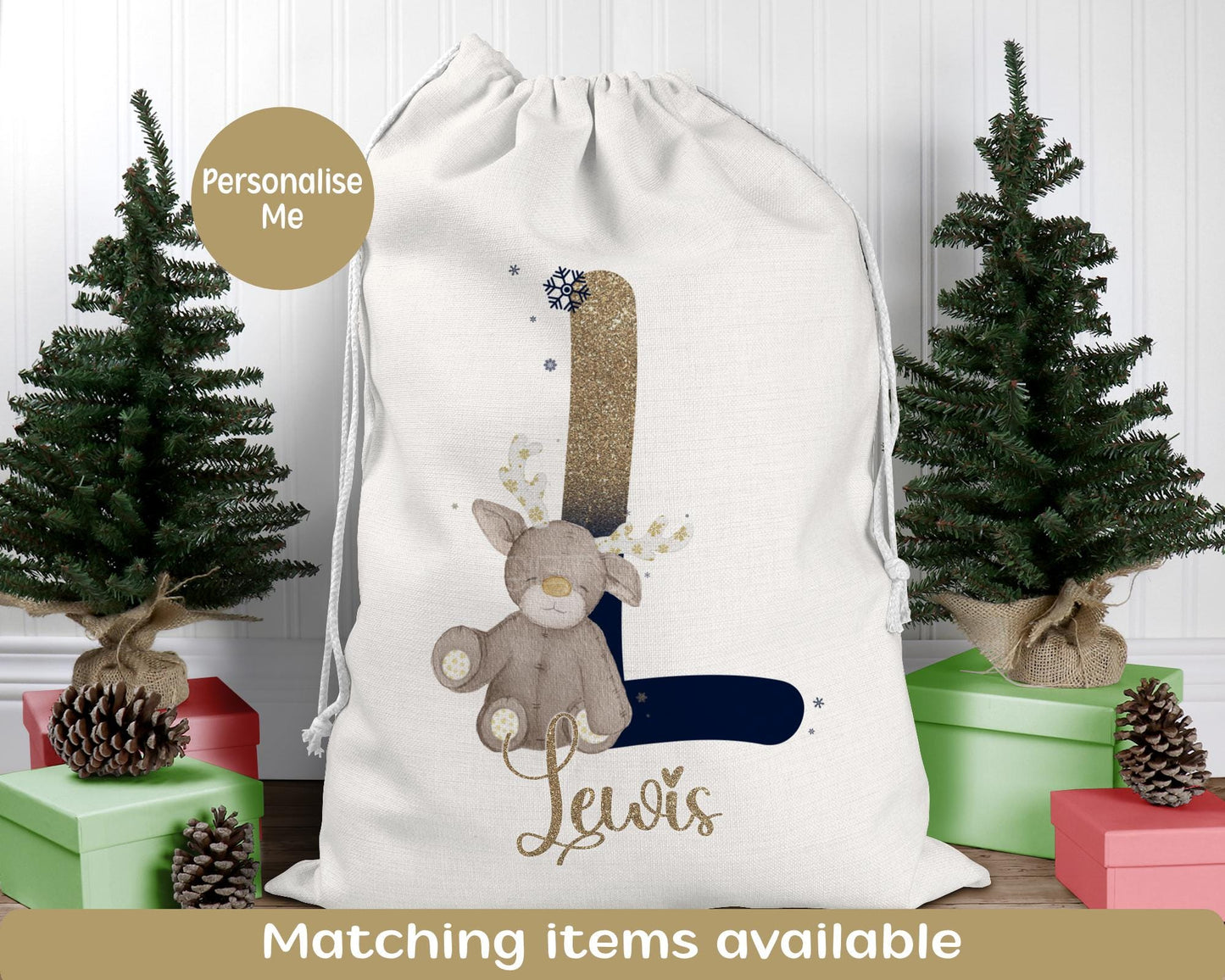Personalised Linen Santa Sack, Large Christmas Drawstring Sack, Christmas Present Bag