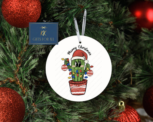 Personalised Christmas Tree Decoration, Christmas Hanging Ornament, Metal Cactus Decoration