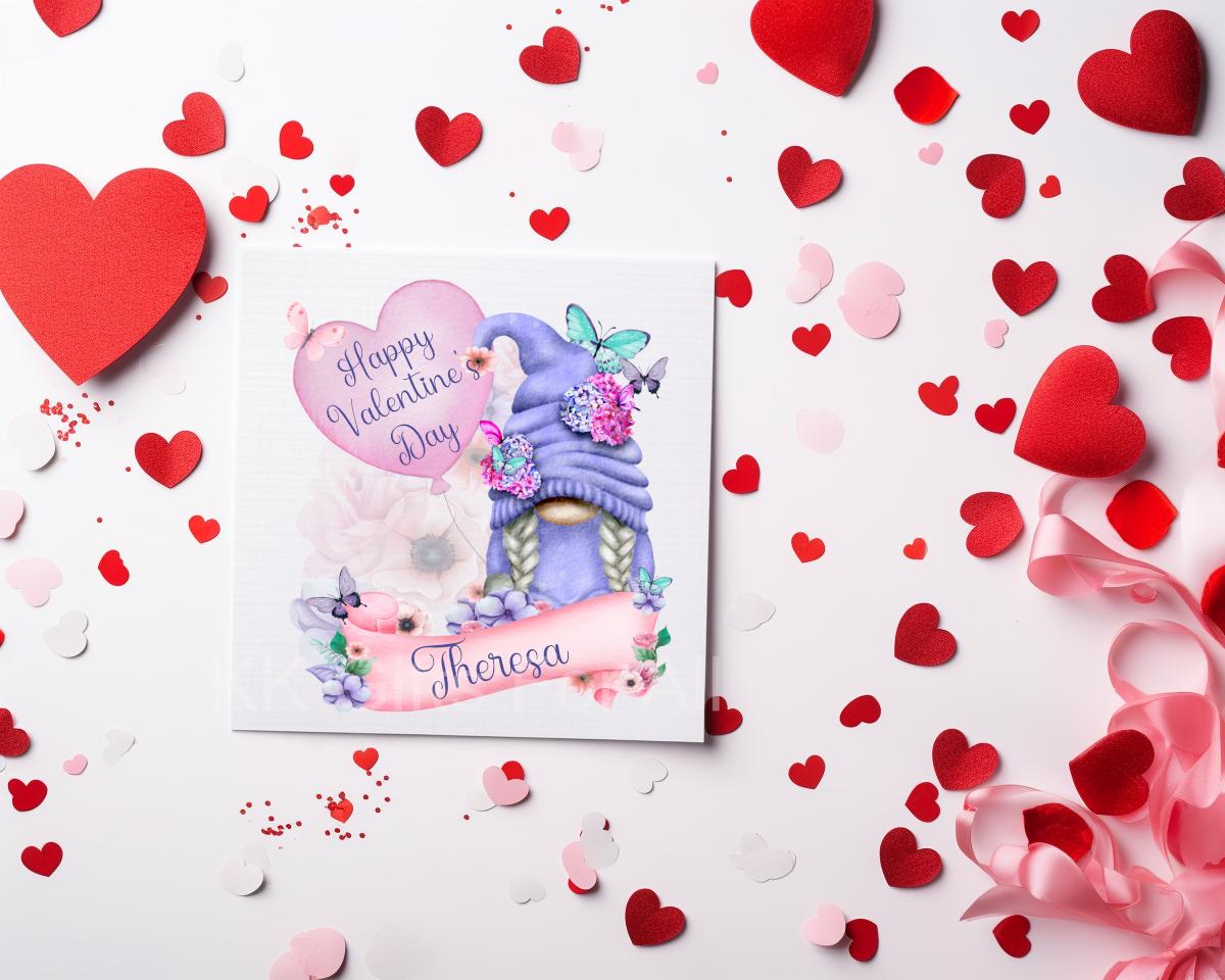 Gonk Valentine's Day Card, Valentine's Card For Gonk Lover, Gnome Card For Wife Or Girlfriend, Purple Gonk Personalised Valentines Card
