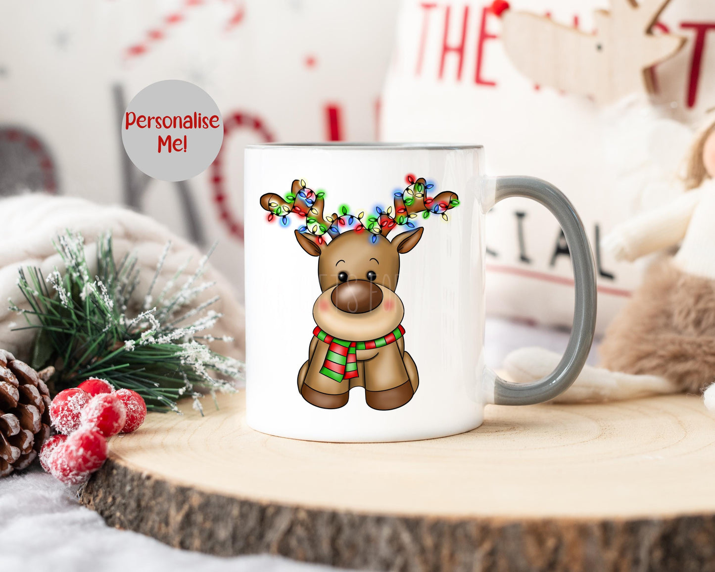 Personalised Christmas Reindeer Mug, Children's Christmas Mugs