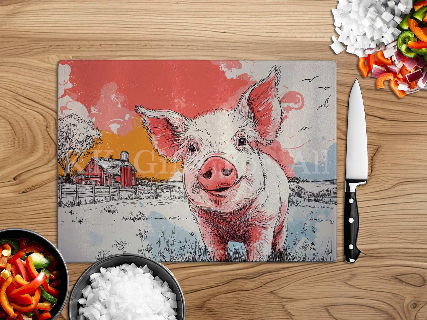 Pig Chopping Board, Glass Work Top Saver, Cutting Board, New Home Gifts, Farmhouse Kitchen Decor