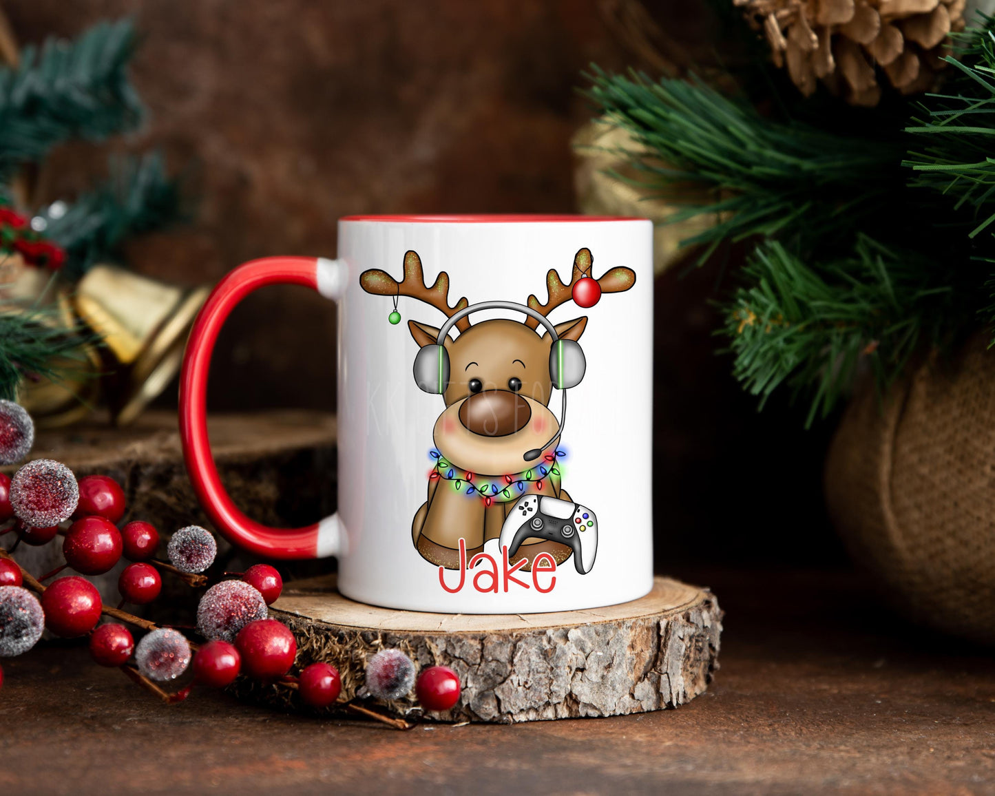 Personalised Christmas Reindeer Mug, Gaming Boy Christmas Mug