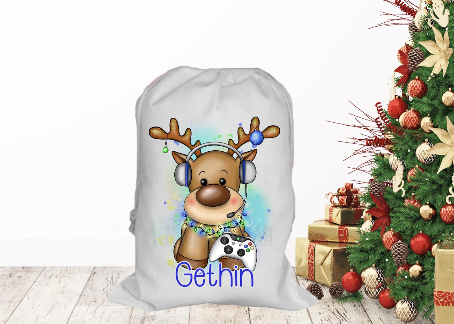Personalised Father Christmas Santa Sack, Large Christmas Sack, Christmas Present Bag Gamer
