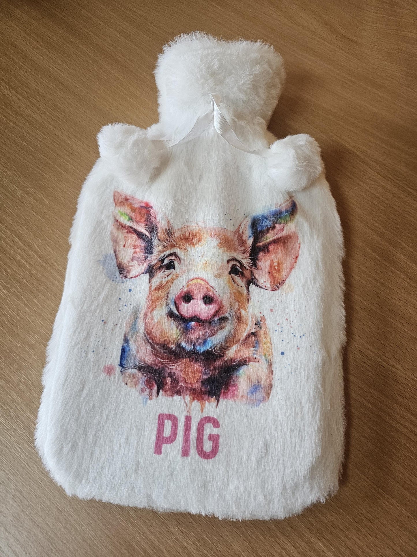 Pig Hot Water Bottle, Personalised Pig Gifts, Pink Pig Fluffy Hot Water Bottle