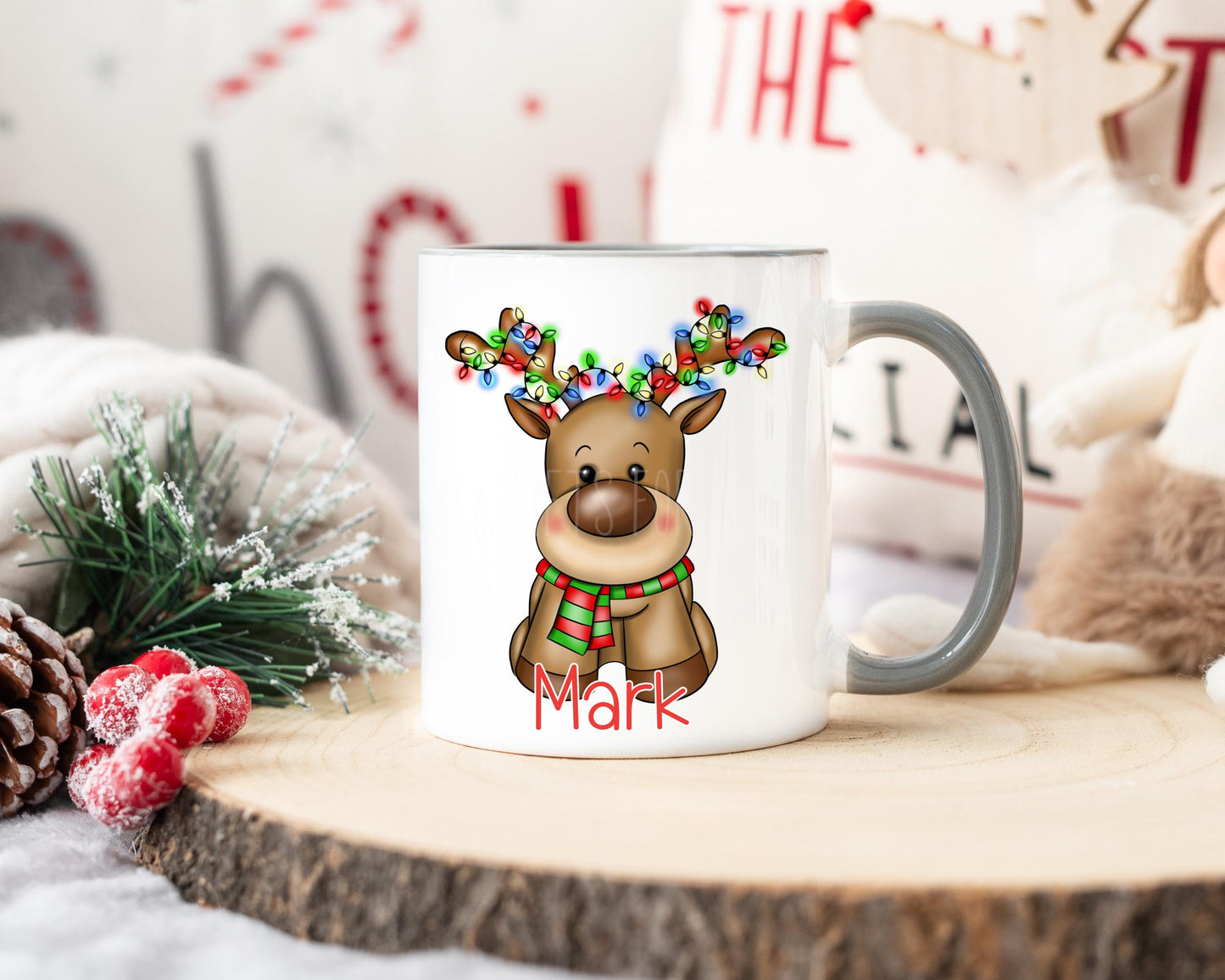 Personalised Christmas Reindeer Mug, Children's Christmas Mugs