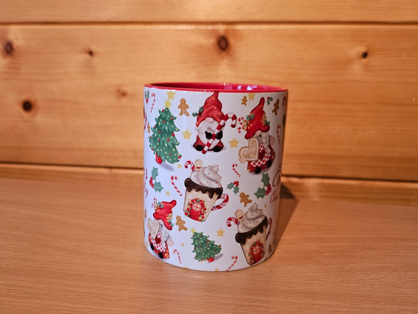 Christmas Gnome Mug, Red Handle Mug, Gonk Christmas Theme, Personalised Mug, Hot Cocoa Mug, Hot Chocolate Movie Mug, Candycane
