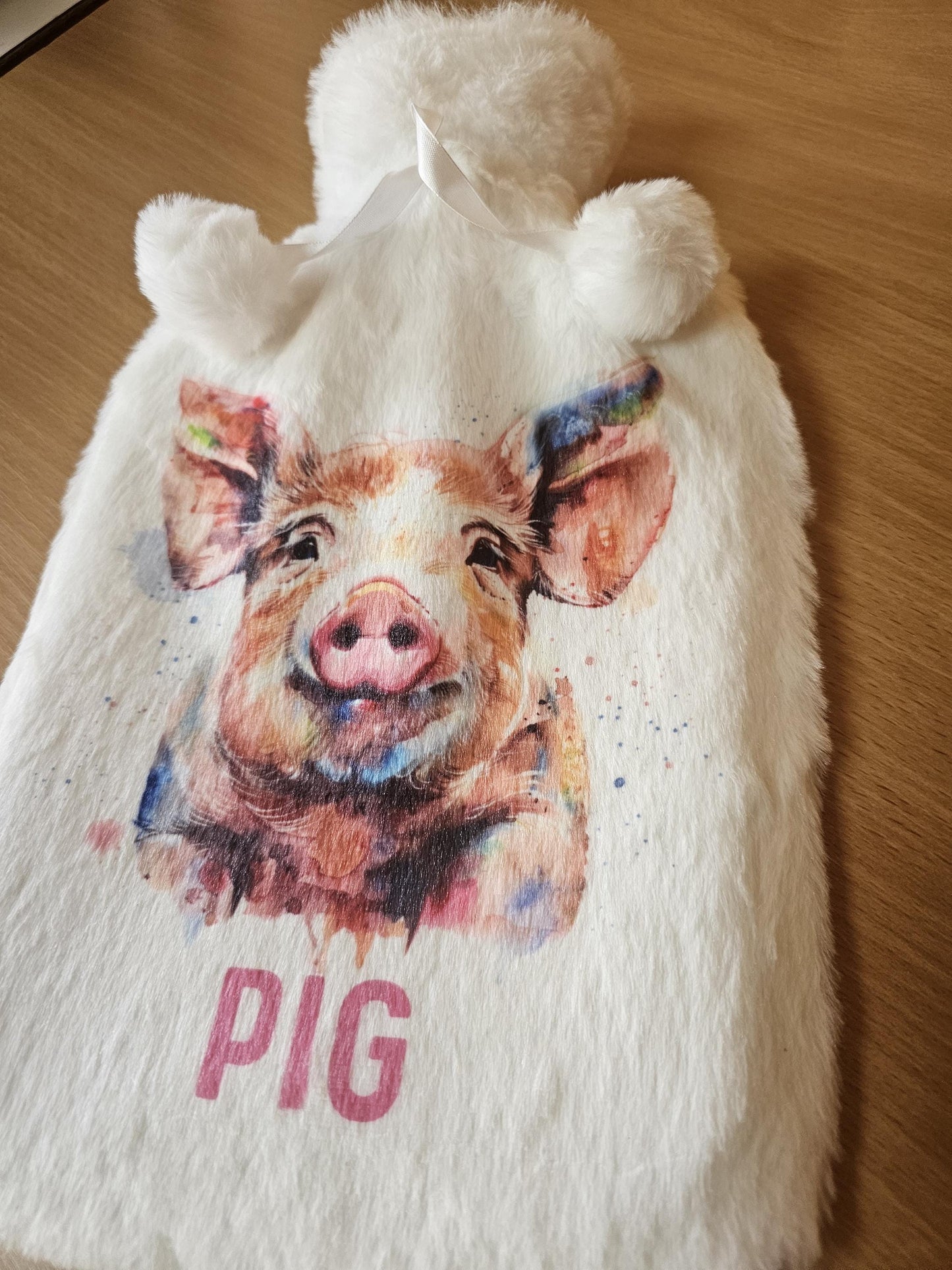 Pig Hot Water Bottle, Personalised Pig Gifts, Pink Pig Fluffy Hot Water Bottle