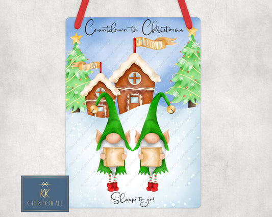 Countdown To Christmas, Sleeps To Xmas, Aluminium Plaque, Elf Christmas Countdown, Green Elves Sleeps To Christmas, Christmas Scenes
