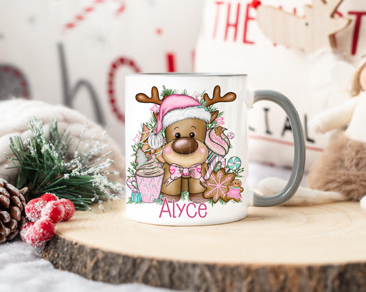 Grey 11oz Mug – Personalised Christmas Gonk Mug With Custom Name & Matching Coaster