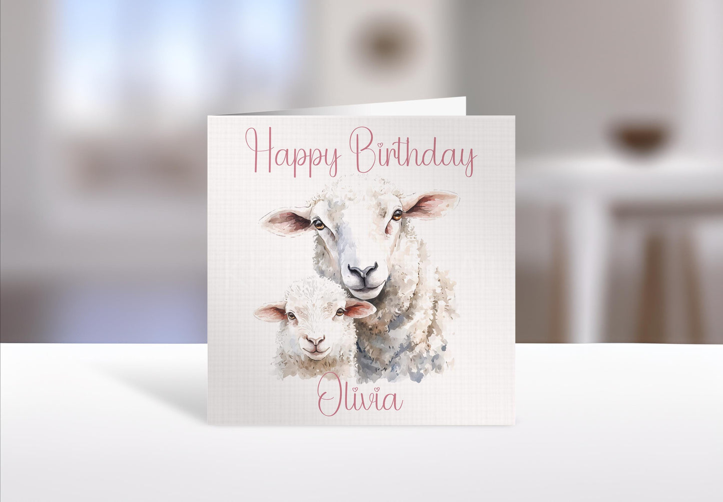 Personalised Sheep Card – Custom Lamb Birthday Greetings | Rustic Linen Texture