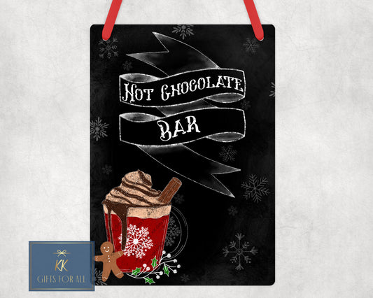 Hot Chocolate Bar, Hot Choc Station, Black Metal Hanging Plaque, Hot Choc Sign, Winter Hot Chocolate, Red Or White Text, A4 Aluminium Sign
