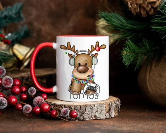 Personalised Christmas Reindeer Mug, Gaming Boy Christmas Mug