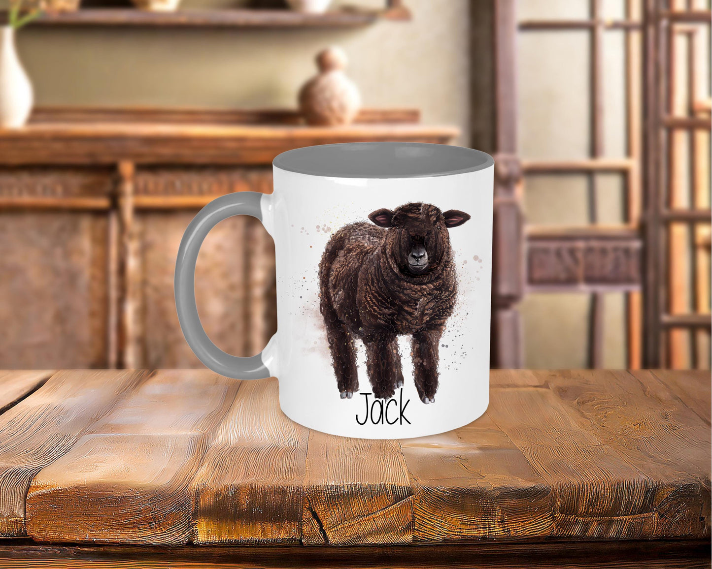 Coloured Ryeland Sheep Mug & Coaster, Personalised Gift For Shepherd Or Shepherdess, Ryeland Flock