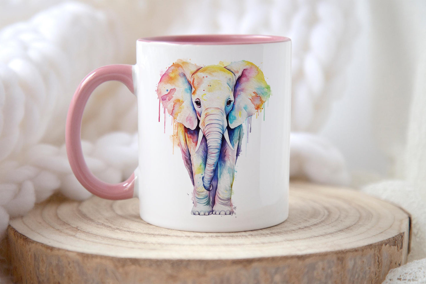Rainbow Elephant Mug: Personalised Watercolor Gift, Ceramic Mug