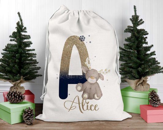 Personalised Linen Santa Sack, Large Christmas Drawstring Sack, Christmas Present Bag