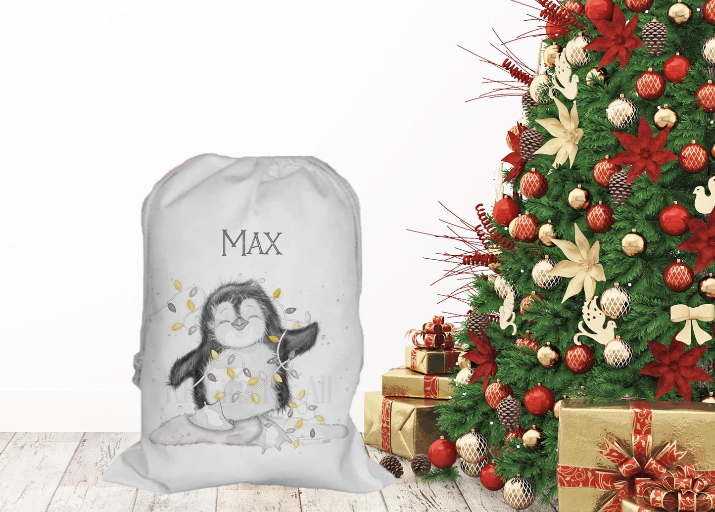 Personalised Penguin Santa Sack, Large Christmas Sack, Christmas Present Bag