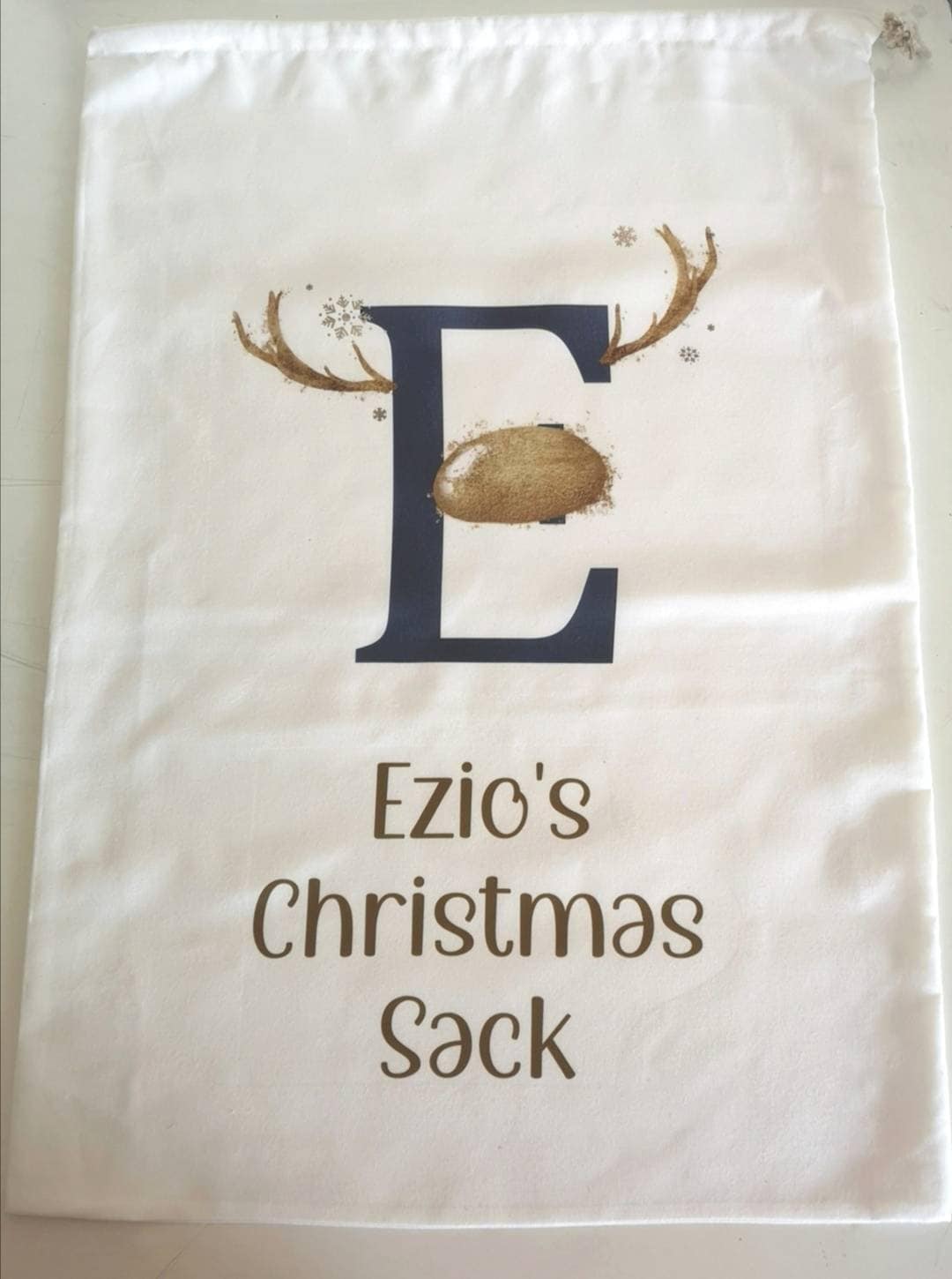 Antler Reindeer Personalised Christmas Sack, Large Father Christmas Sack, Navy Antler Initial