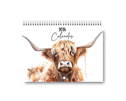 Farm Animal 2026 Wall Calendar: Watercolor Art, A4 Landscape