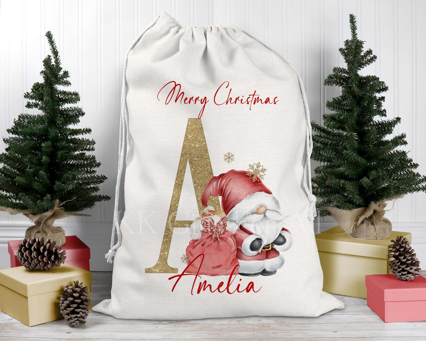 Christmas Gonk Santa Sack, Personalised Christmas Sack, Father Christmas Sack for Gonk Gnome Lovers