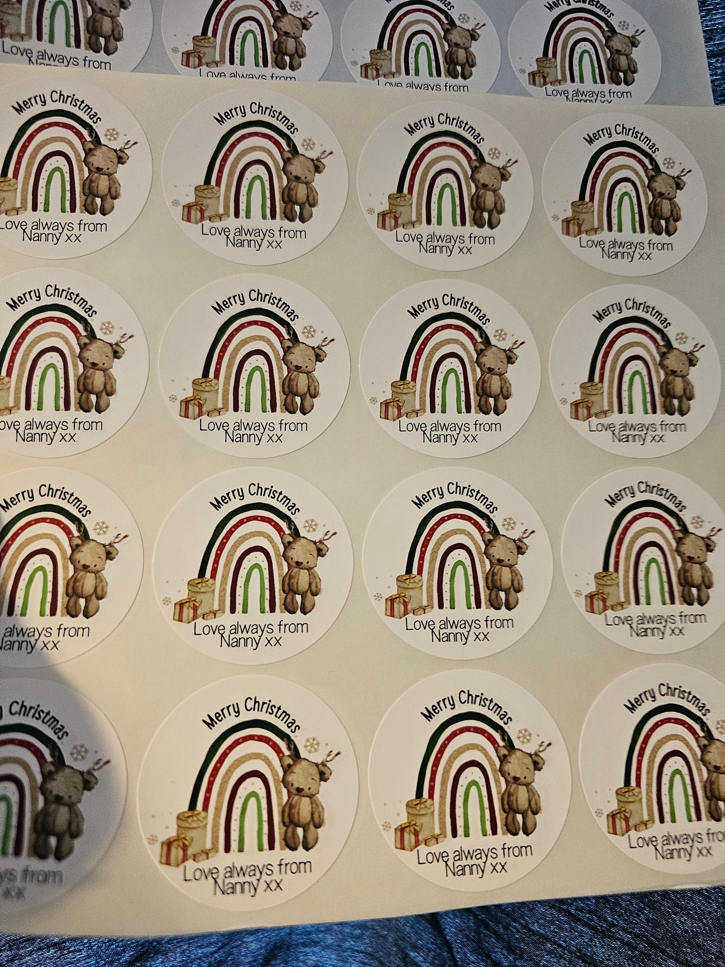 Personalised Christmas Stickers, 24 Christmas Gift Tag Stickers, Christmas Present Stickers, Cute Antler Bear Rainbow