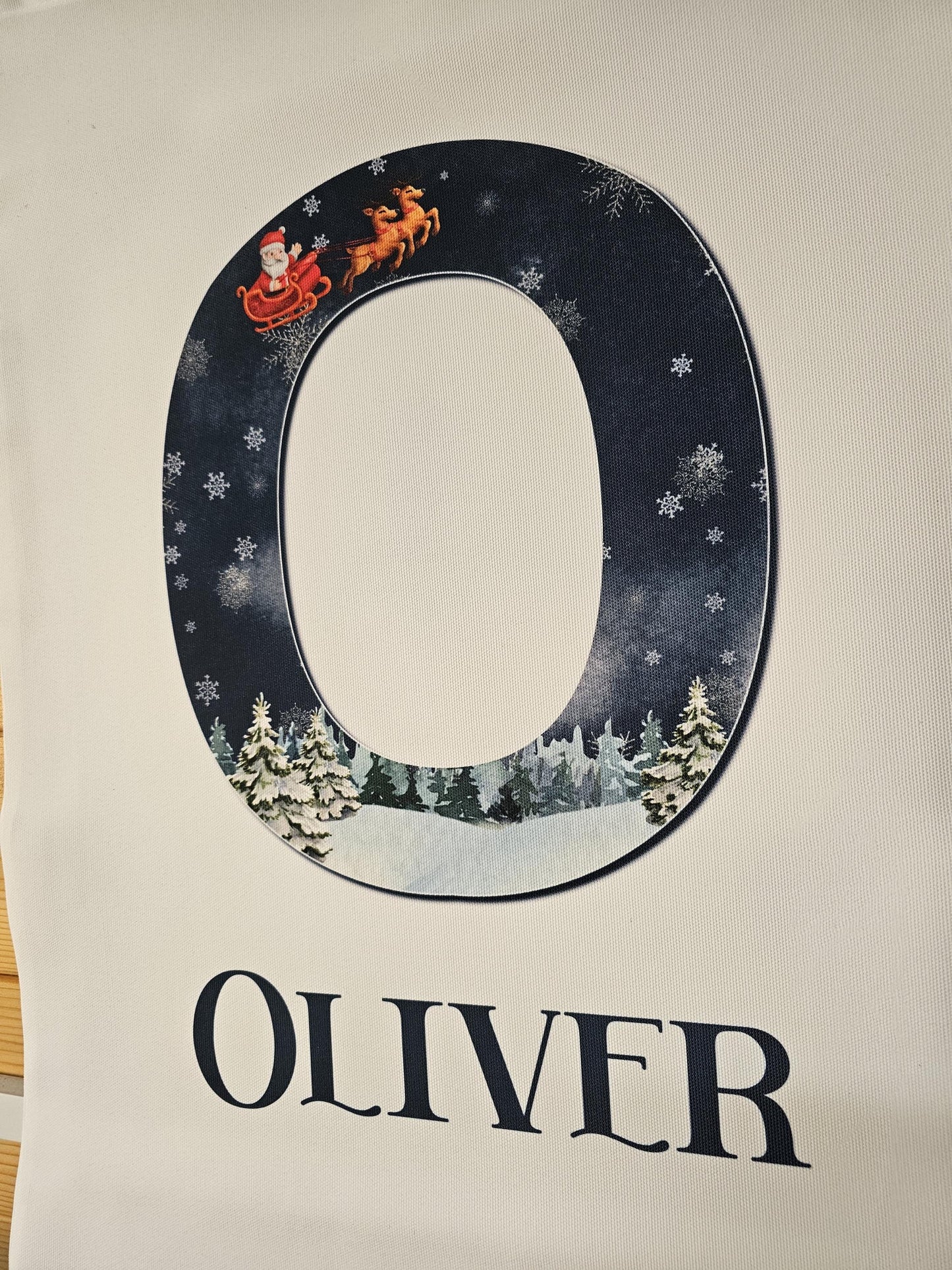 Personalised Christmas Santa Sack Father Christmas Bag, Initial Santa & Reindeer Nightfall Sky, Girl Or Boy