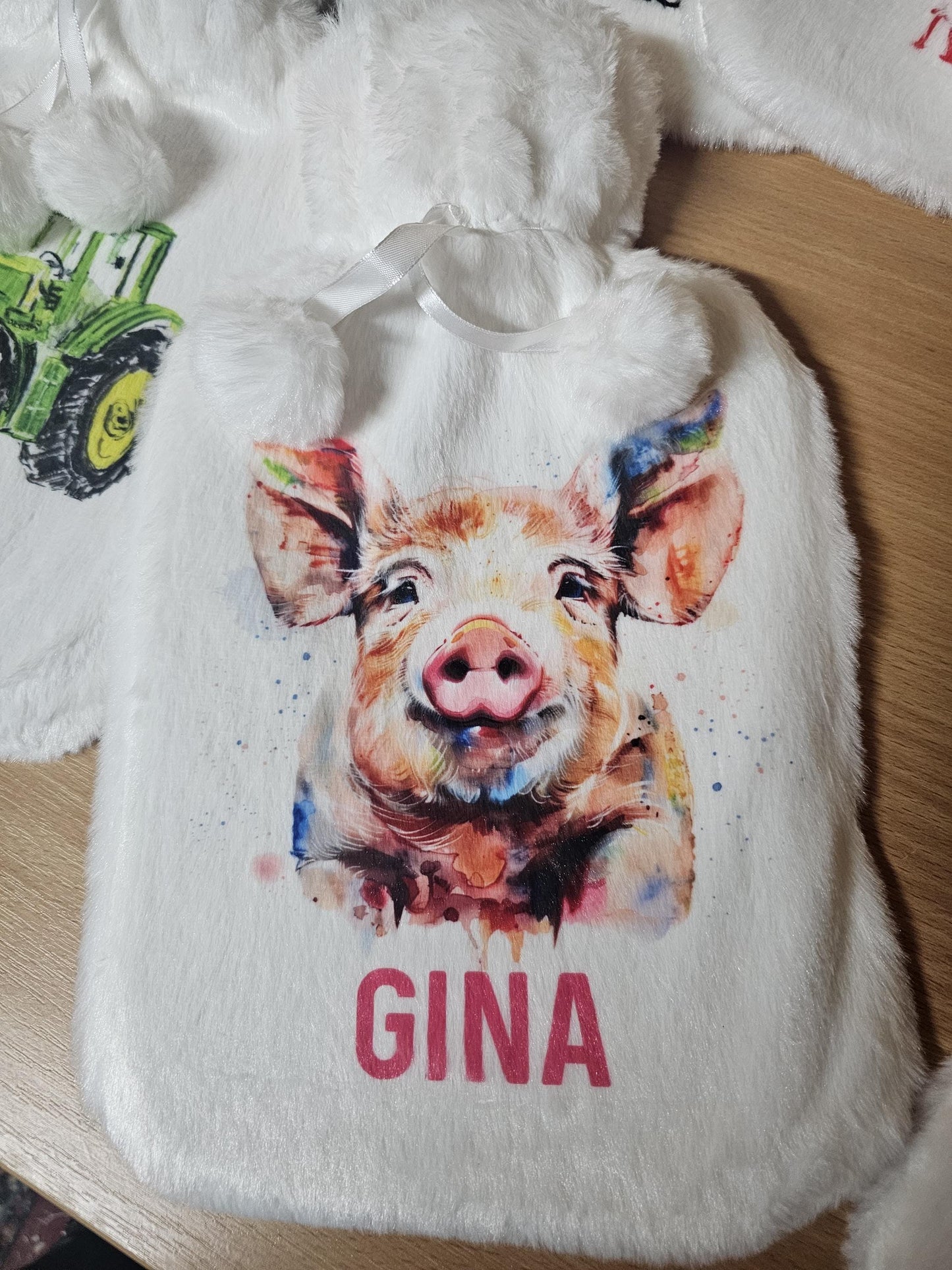 Pig Hot Water Bottle, Personalised Pig Gifts, Pink Pig Fluffy Hot Water Bottle