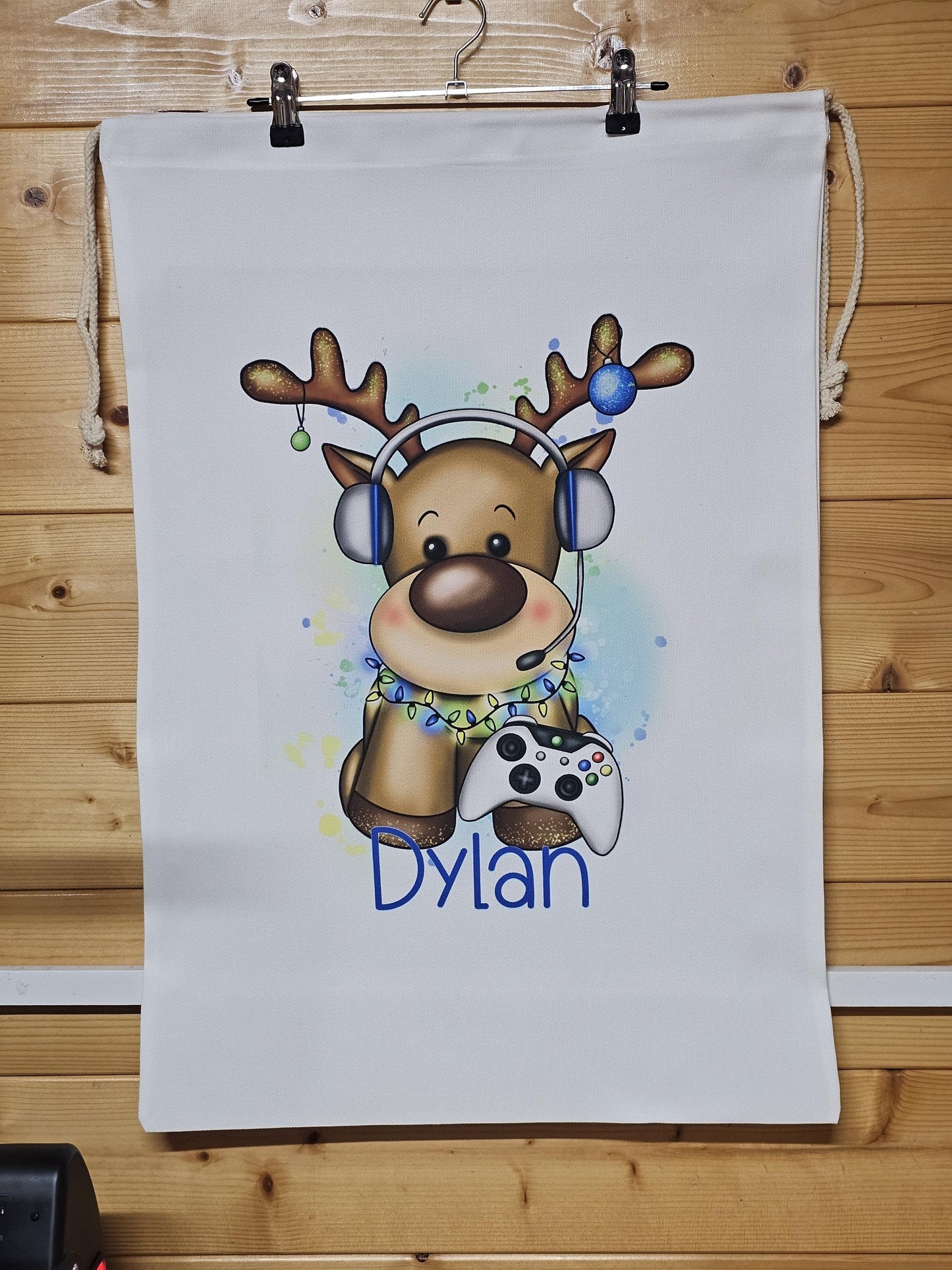 Personalised Father Christmas Santa Sack, Large Christmas Sack, Christmas Present Bag Gamer