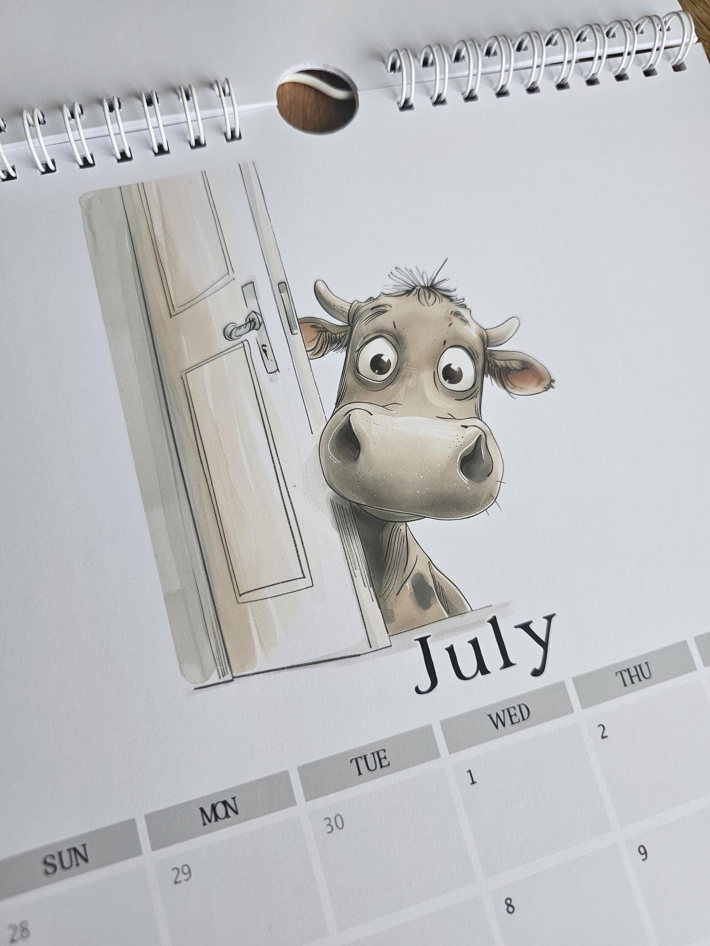 2026 Peeking Cow Wall Calendar: Funny Farm Animal Gift, A4 Monthly Planner