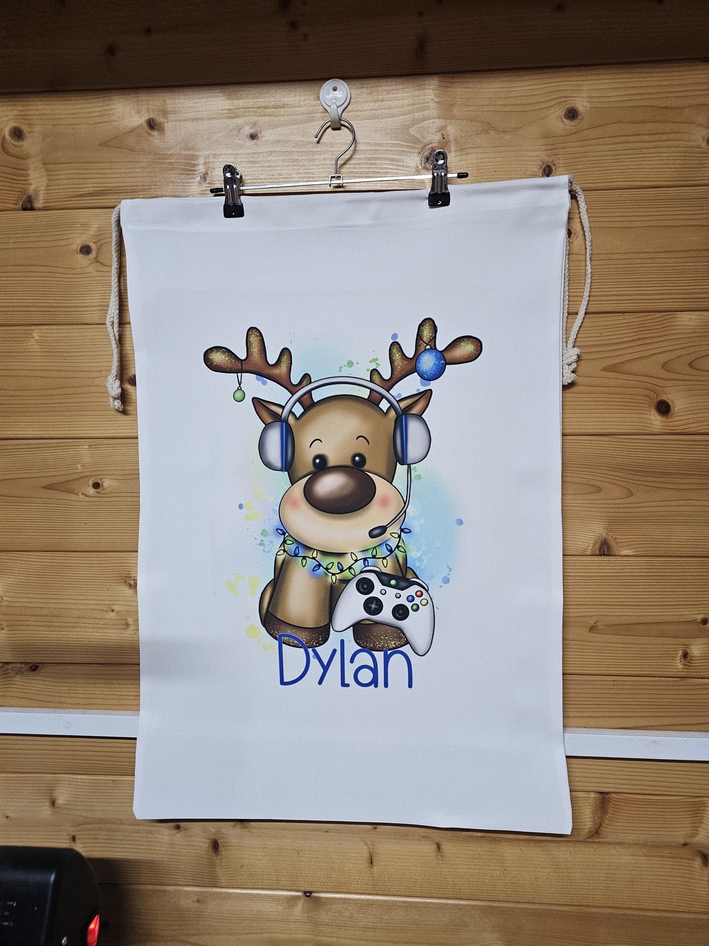 Personalised Father Christmas Santa Sack, Large Christmas Sack, Christmas Present Bag Gamer