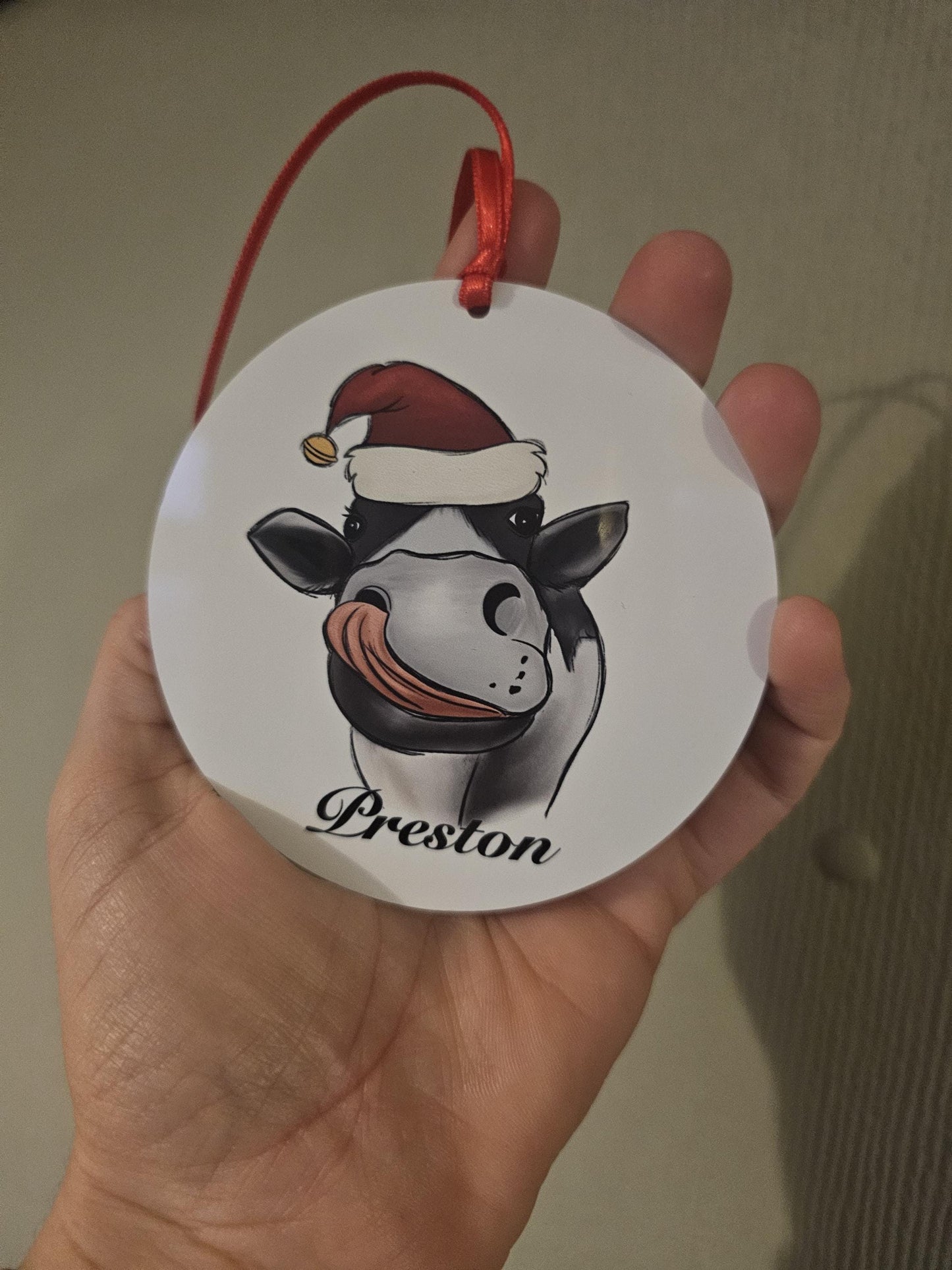 Personalised Christmas Tree Decoration, Christmas Hanging Ornament, Metal Tree Decoration, Cow Tree Decoration,Custom Cow Christmas Ornament