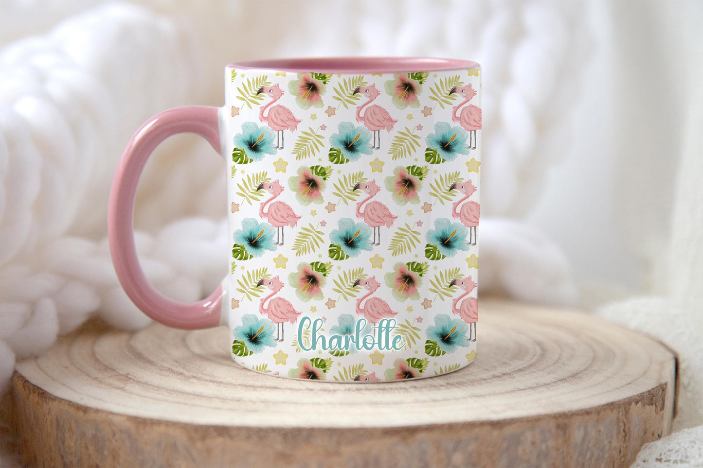 Personalised Flamingo Mug: Summer Floral Tea Coffee Cup