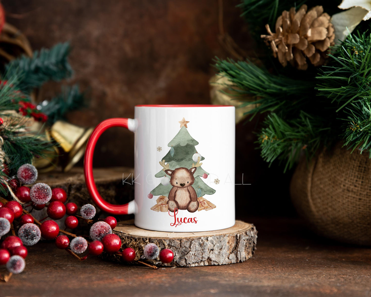 Personalised Red Christmas Mug, Christmas Cocoa Cup, Christmas Movie Mug