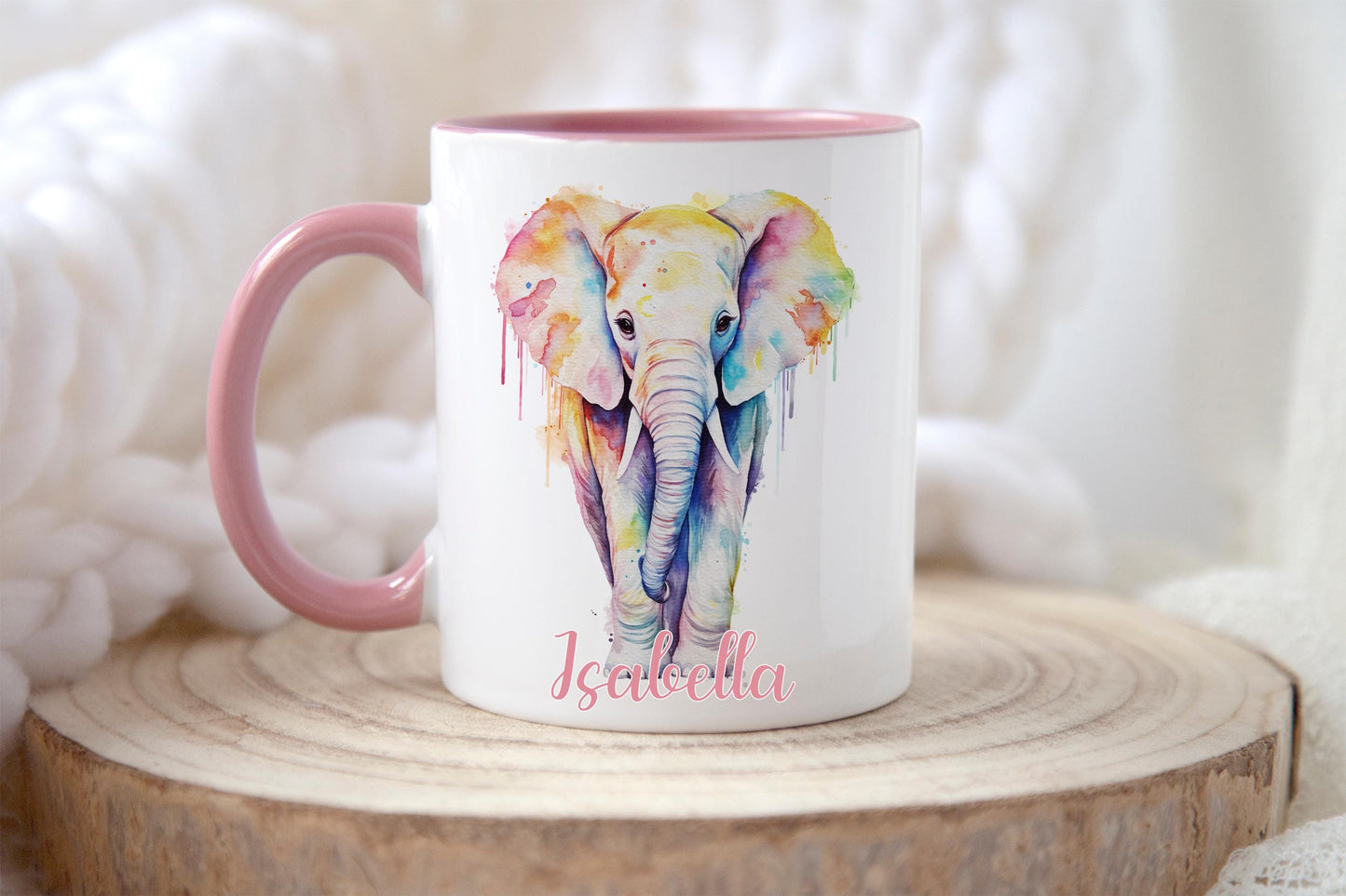 Rainbow Elephant Mug: Personalised Watercolor Gift, Ceramic Mug