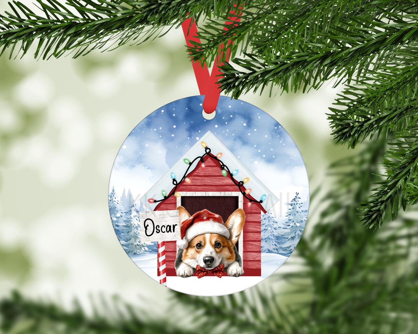 Personalised Christmas Corgi Dog Tree Decoration, Corgi Metal Christmas Hanging Ornament