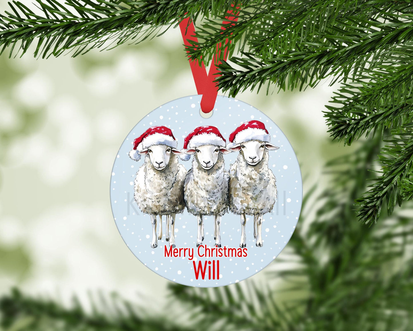 Personalised Sheep Christmas Tree Decoration, Trio Of Sheep Christmas Hanging Ornament