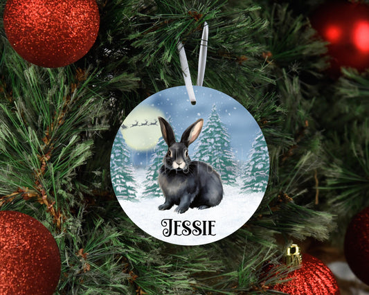 Personalised Christmas Black Bunny Rabbit Tree Decoration, Rabbit Metal Christmas Hanging Ornament