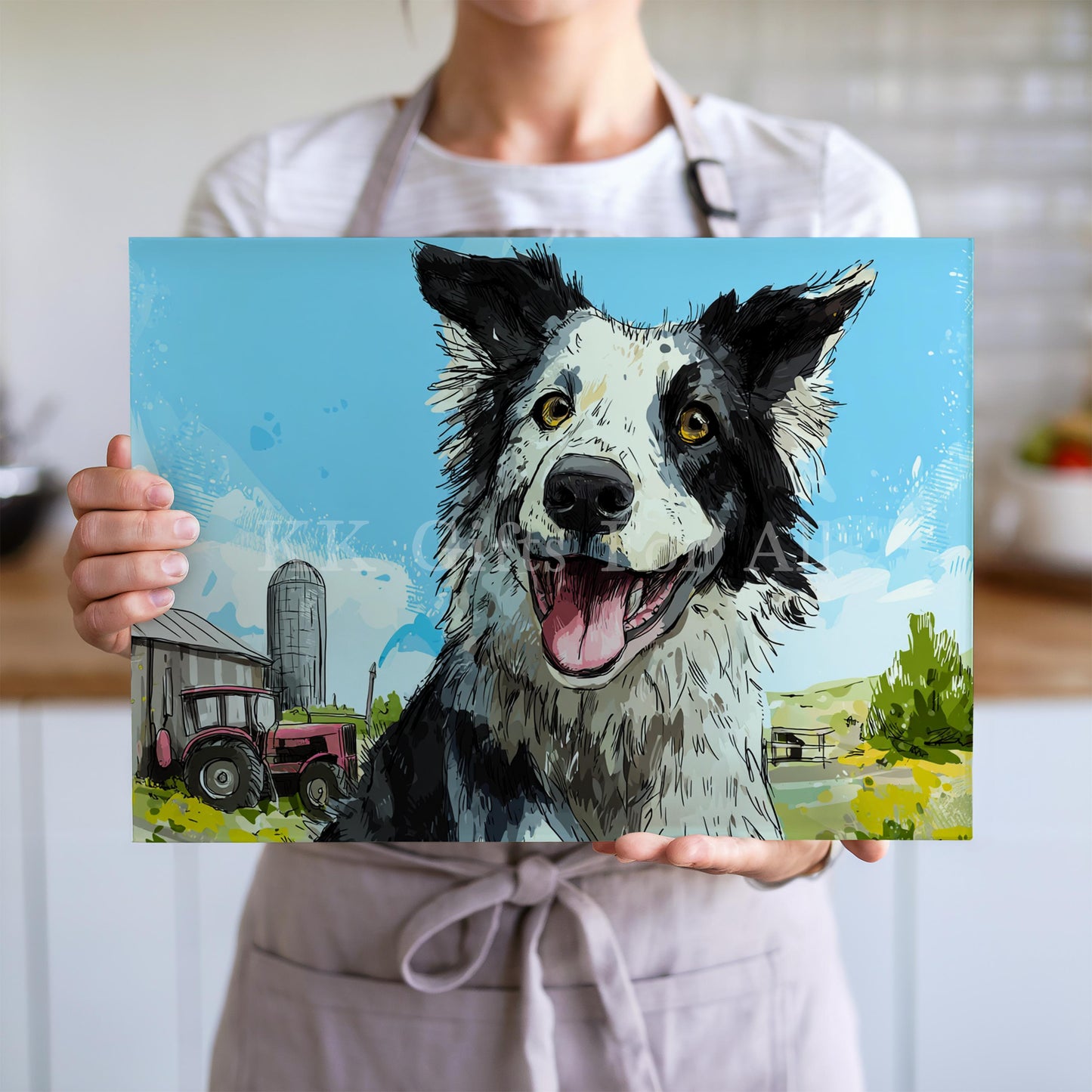Collie Farm Dog Chopping Board, Glass Work Top Saver, Cutting Board, New Home Gifts, Farmhouse Kitchen Decor