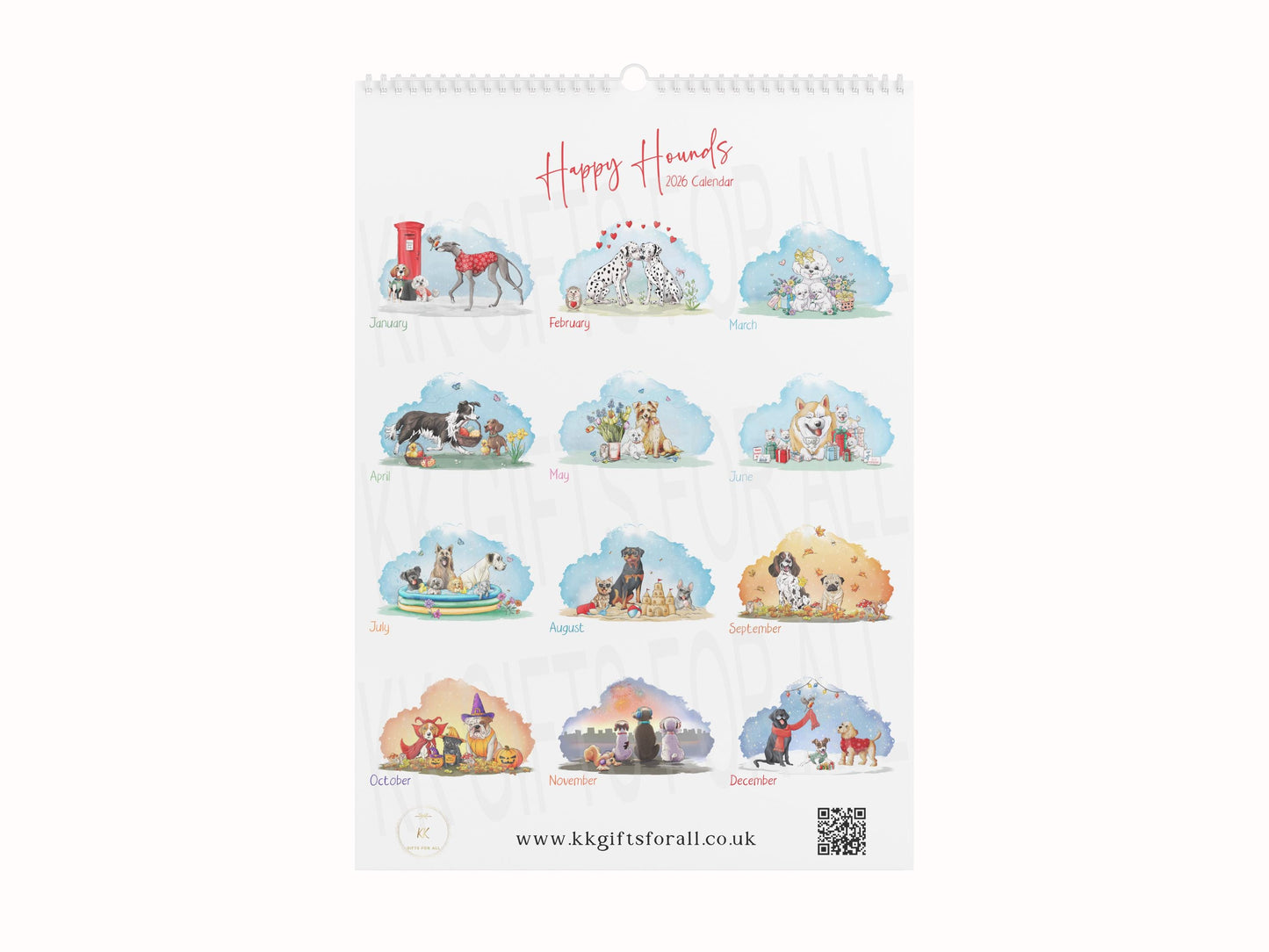 2026 Dog Wall Calendar: Happy Hounds A4 Portrait