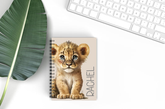 Personalised Lion A5 Lined Notebook, Lion Lover Notepad Gift