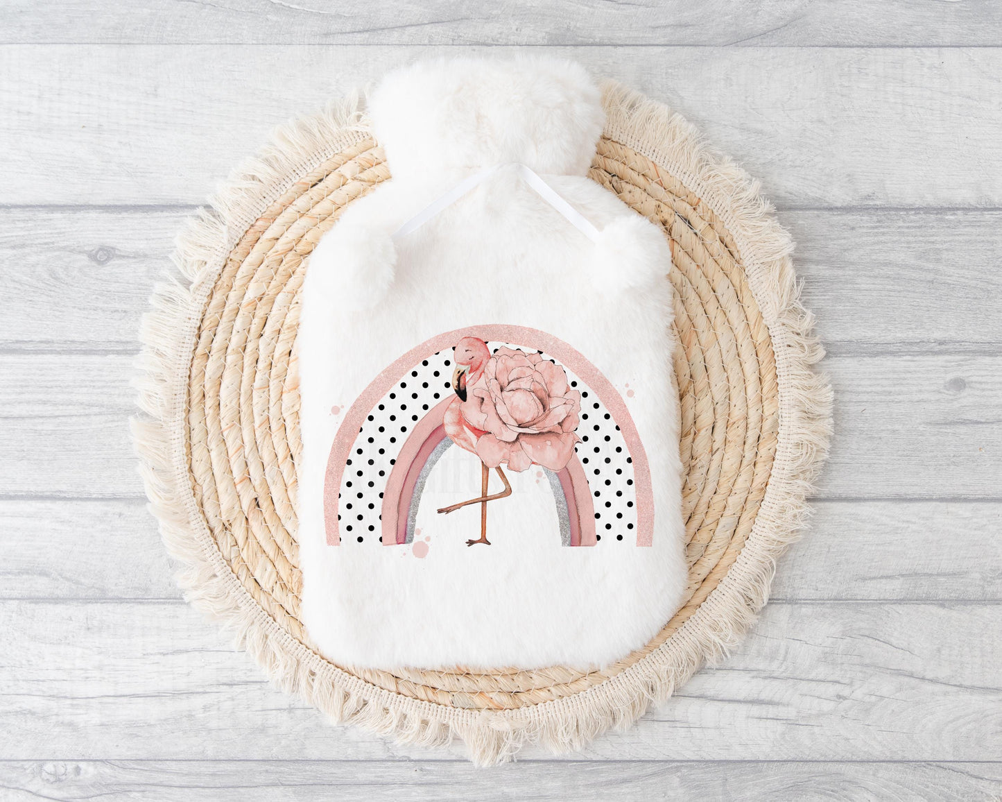 Flamingo Hot Water Bottle, Personalised Flamingo Gifts, Fluffy Hot Water Bottle, Valentine's Day Mother's Day Gifts