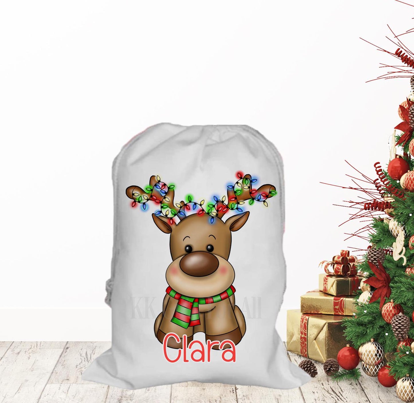 Personalised Father Christmas Santa Sack, Large Christmas Sack, Christmas Present Bag, Reindeer Santa Sack
