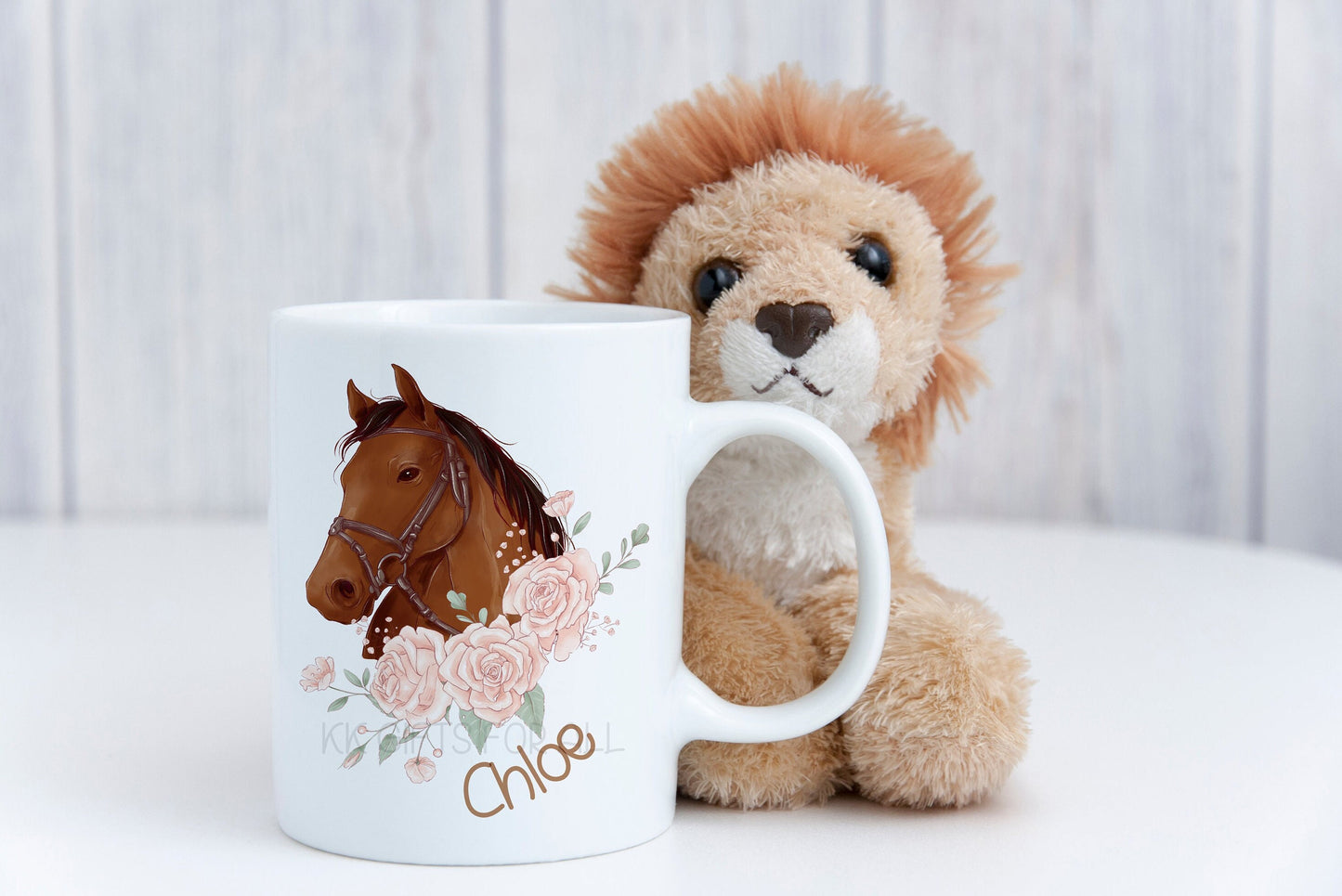 Personalised Horse Lover Mug & Coaster Gift,    Chestnut Bay Grey Horse, Perfect Gift For Horse Owners Riders, Floral Horse Mug