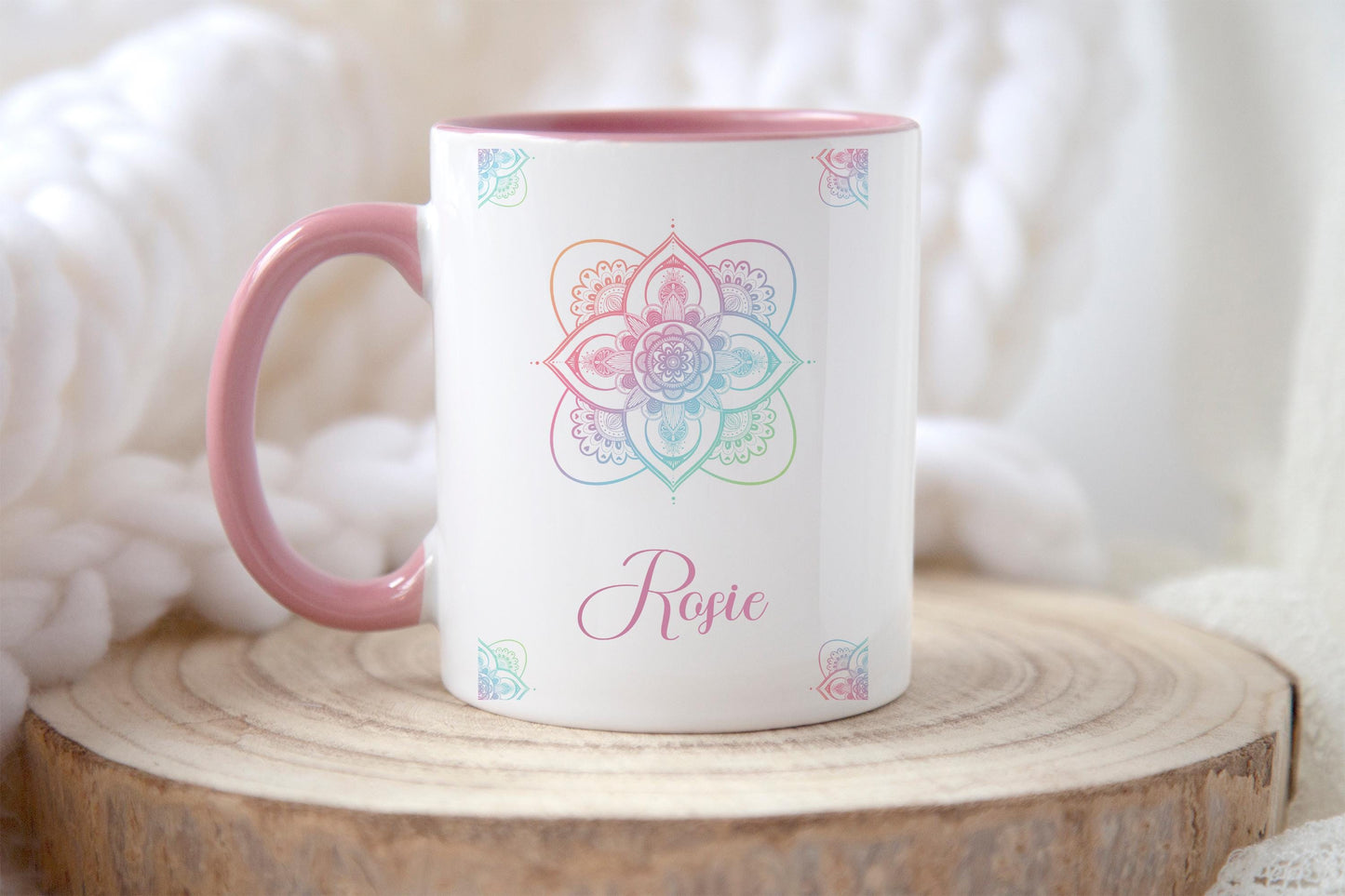 Pastel Mandala Mug & Coaster Set: Pink Watercolor Gifts
