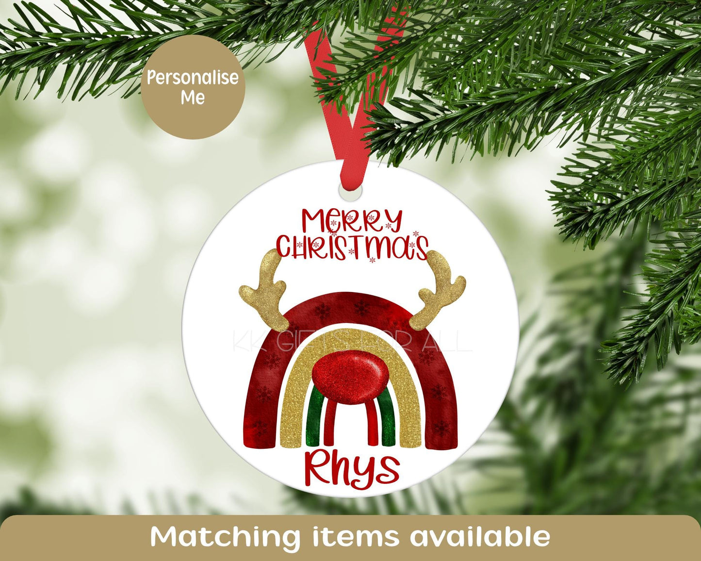 Personalised Christmas Rainbow Ornament, Aluminium Holiday Decoration