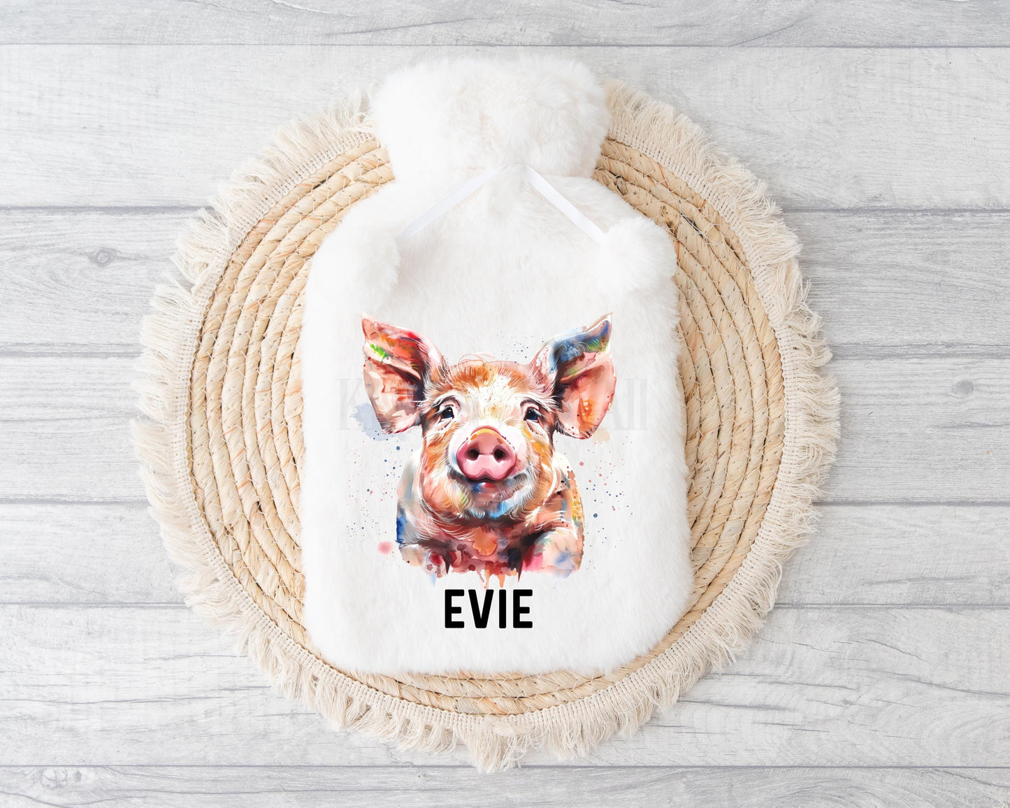 Pig Hot Water Bottle, Personalised Pig Gifts, Pink Pig Fluffy Hot Water Bottle
