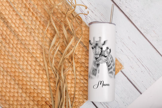 Giraffe Personalised 20oz Tumbler With Box & Aluminium Straw, Giraffe Gift For Woman Mum Nan Friend
