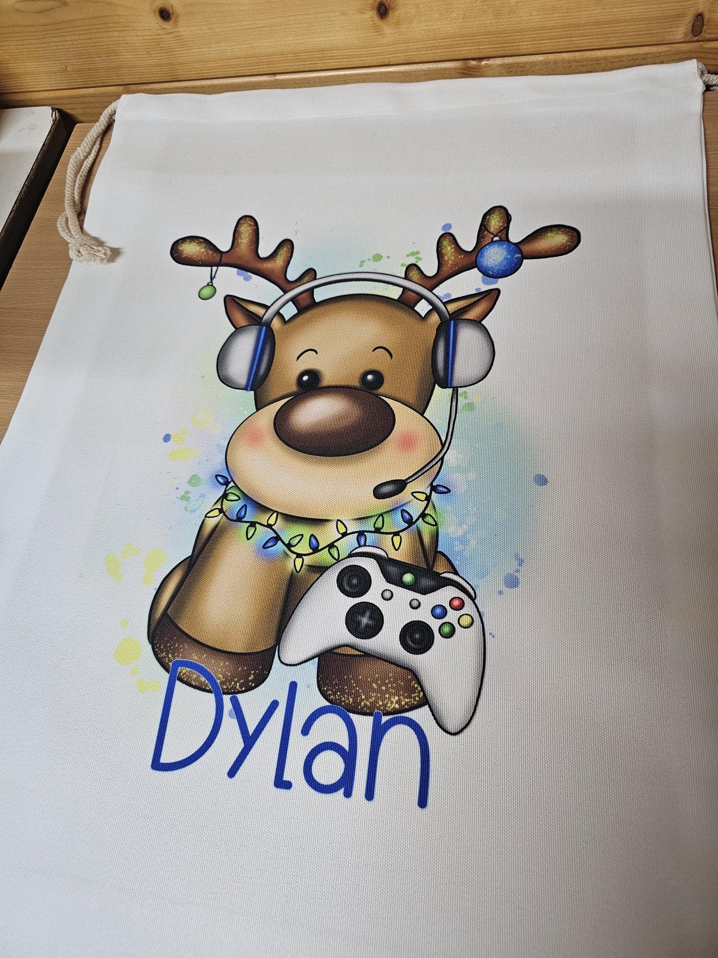 Personalised Father Christmas Santa Sack, Large Christmas Sack, Christmas Present Bag Gamer