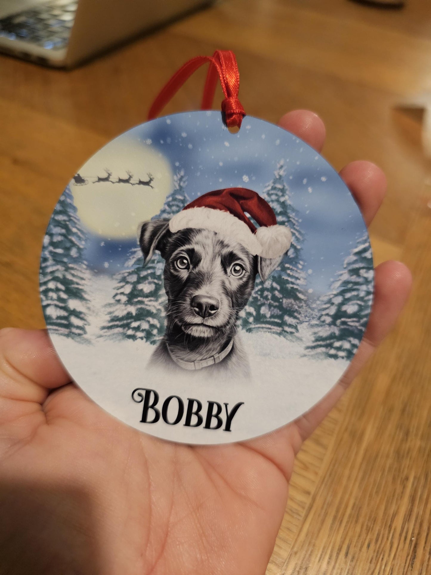Personalised Christmas Black Patterdale Terrier Tree Decoration, Patterdale Dog Metal Christmas Hanging Ornament