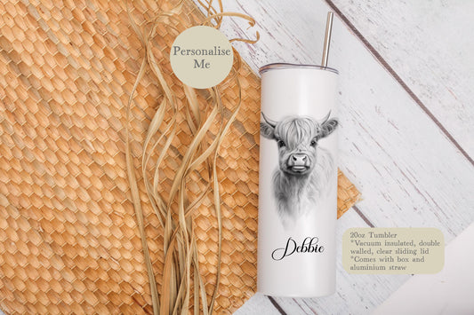 Highland Cow Tumbler: Personalised 20oz Hot/Cold Drink Tumbler