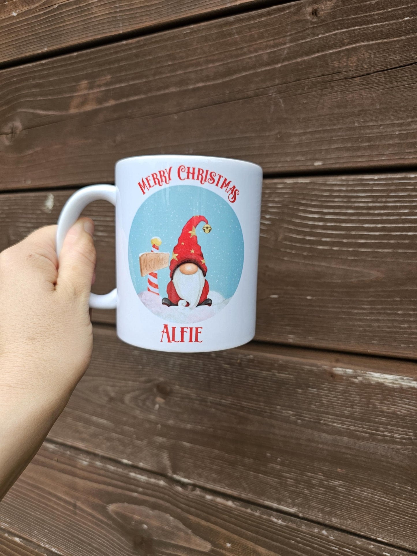 Personalised Red Gonk Mug & Coaster, Red Male Gnome Mug, Christmas Hot Chocolate Cocoa Mug, Red Xmas Gonk